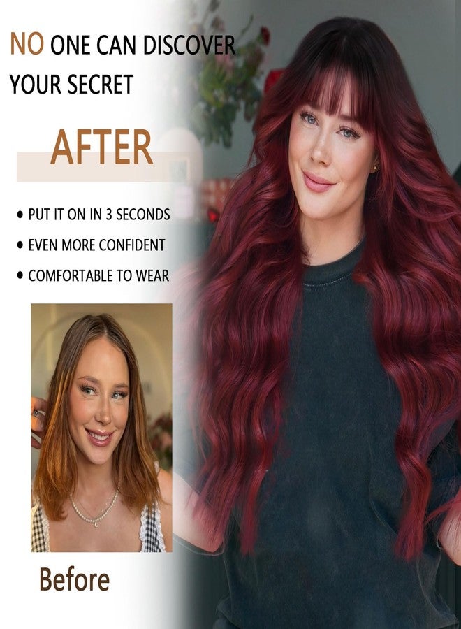 AISI HAIR Omber Burgundy Wig with Bangs Long Wavy Synthetic Wig for Women with Daily Party Use - Image 4